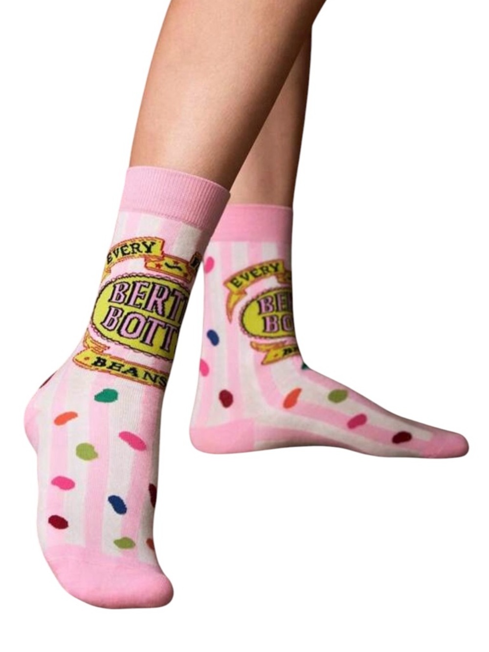 •Harry Potter Bertie Bott’s• Every Flavor Beans Pink Candy Novelty Crew Socks - Picture 2 of 2
